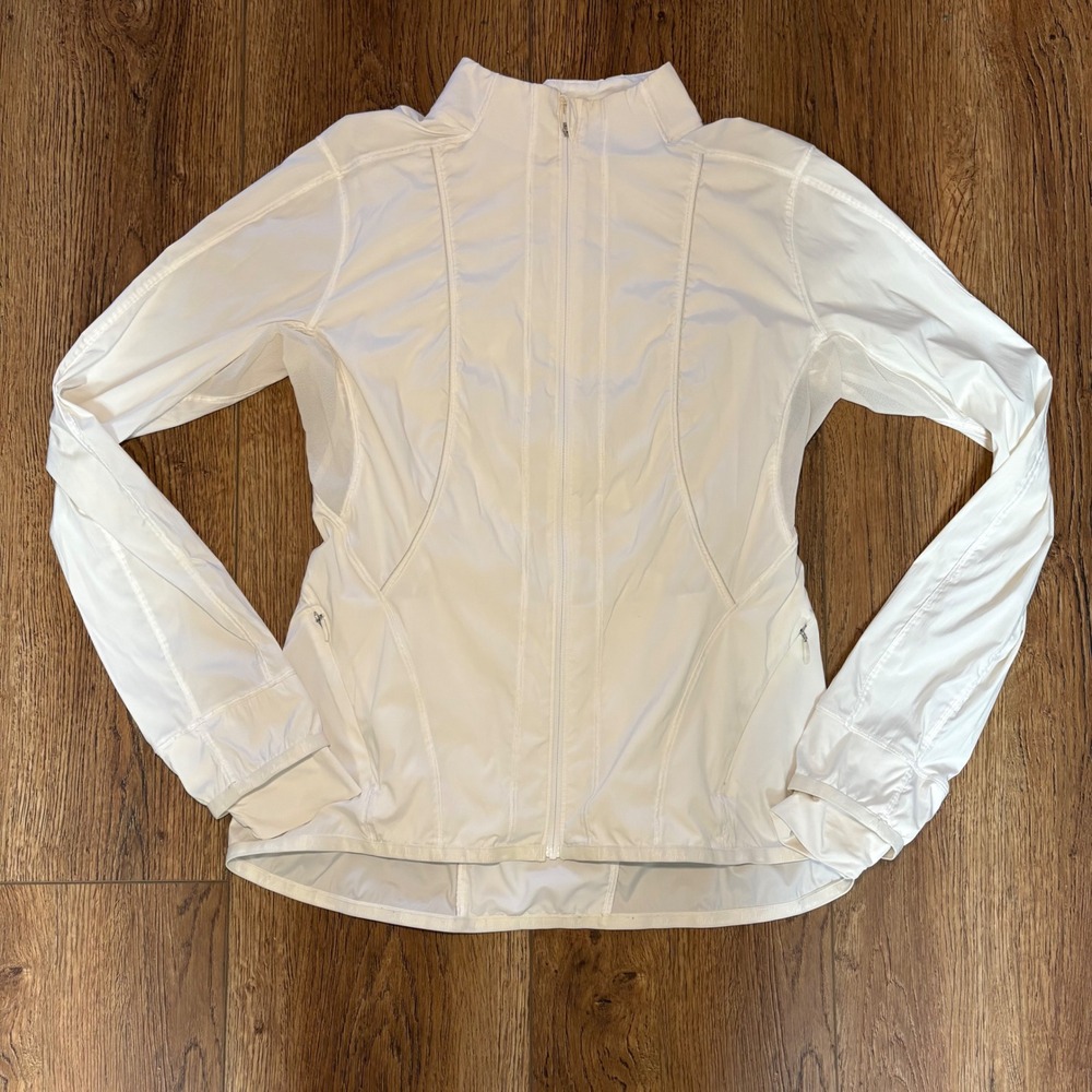 Lululemon Athletica White Full Zip Lightweight Jacket Womens 8 Thumbholes